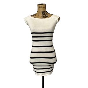 Bebe White Black Striped Fitted Mini Dress S